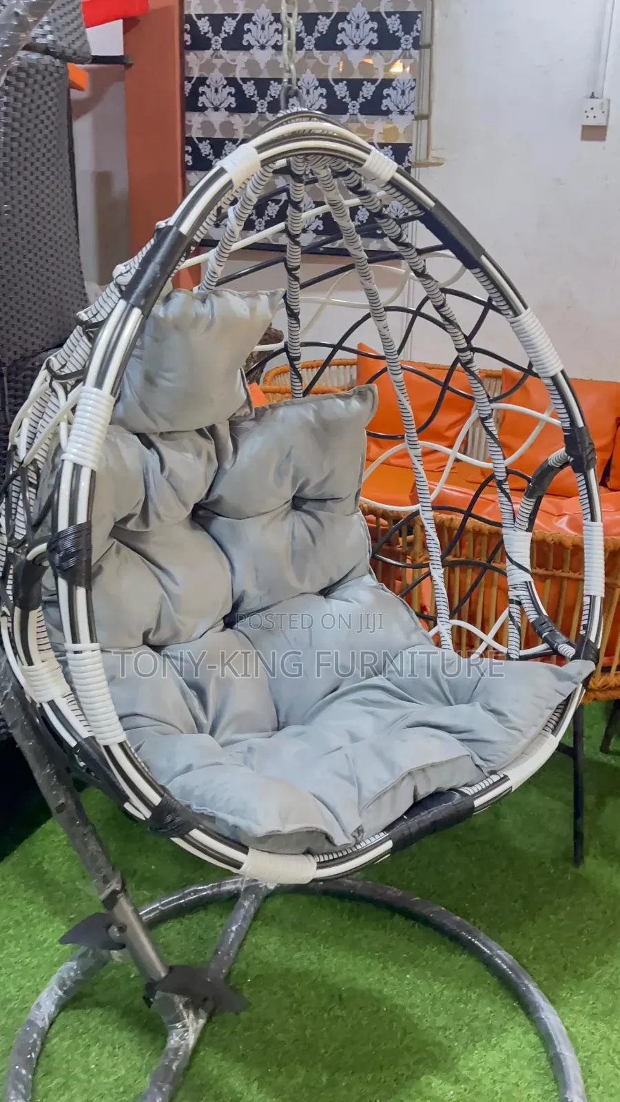 Imported Luxury White Rattan Single-Seater Hanging Egg Swing Chair