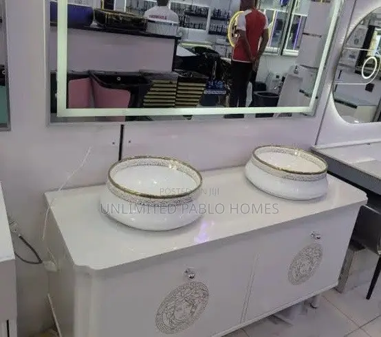 Double Cabinet Basin Set, With Oval Mirrors