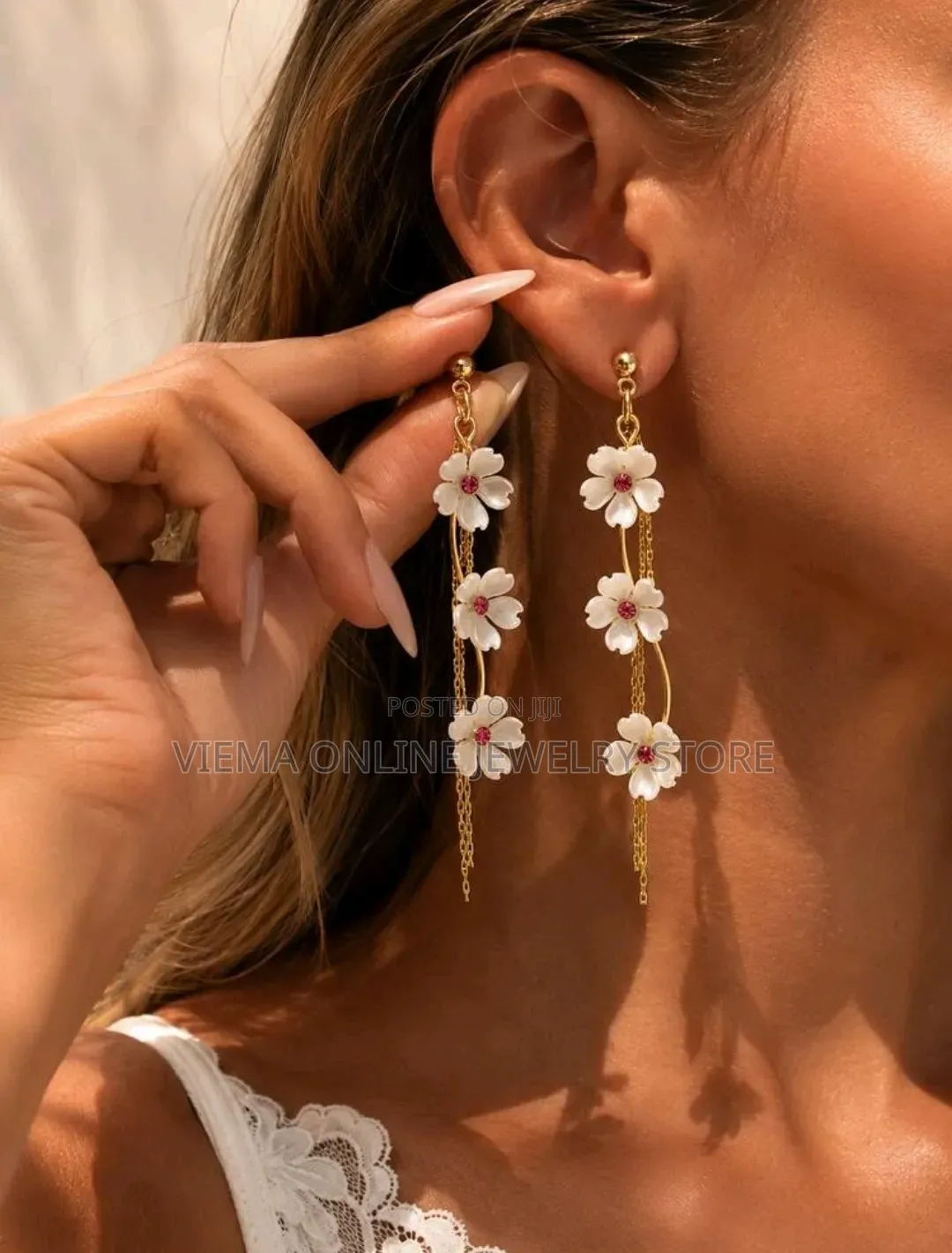 1Pair Sweet Exquisite Flower Long Tassel Drop Earrings for Women