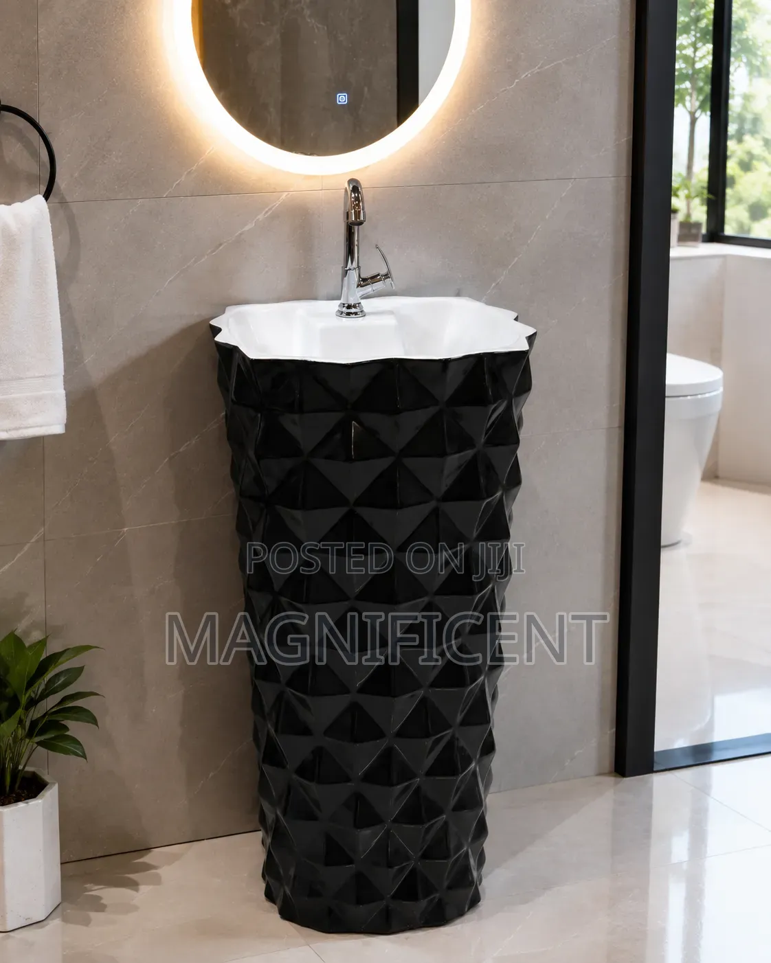 Luxury Black White Tall Pedestal Wash Basin With Faucet