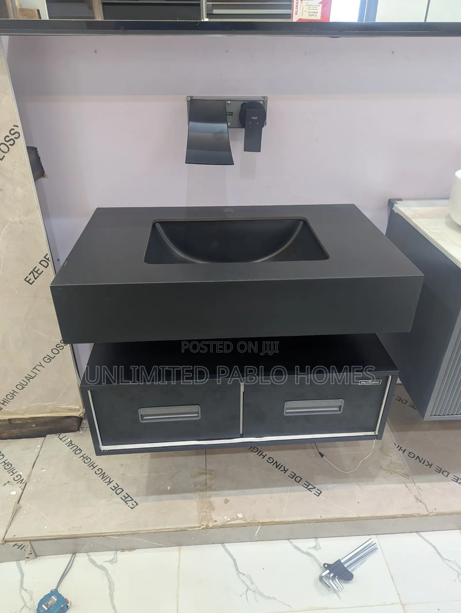 Modern Black Bathroom Cabinet Sink - Wall Hung