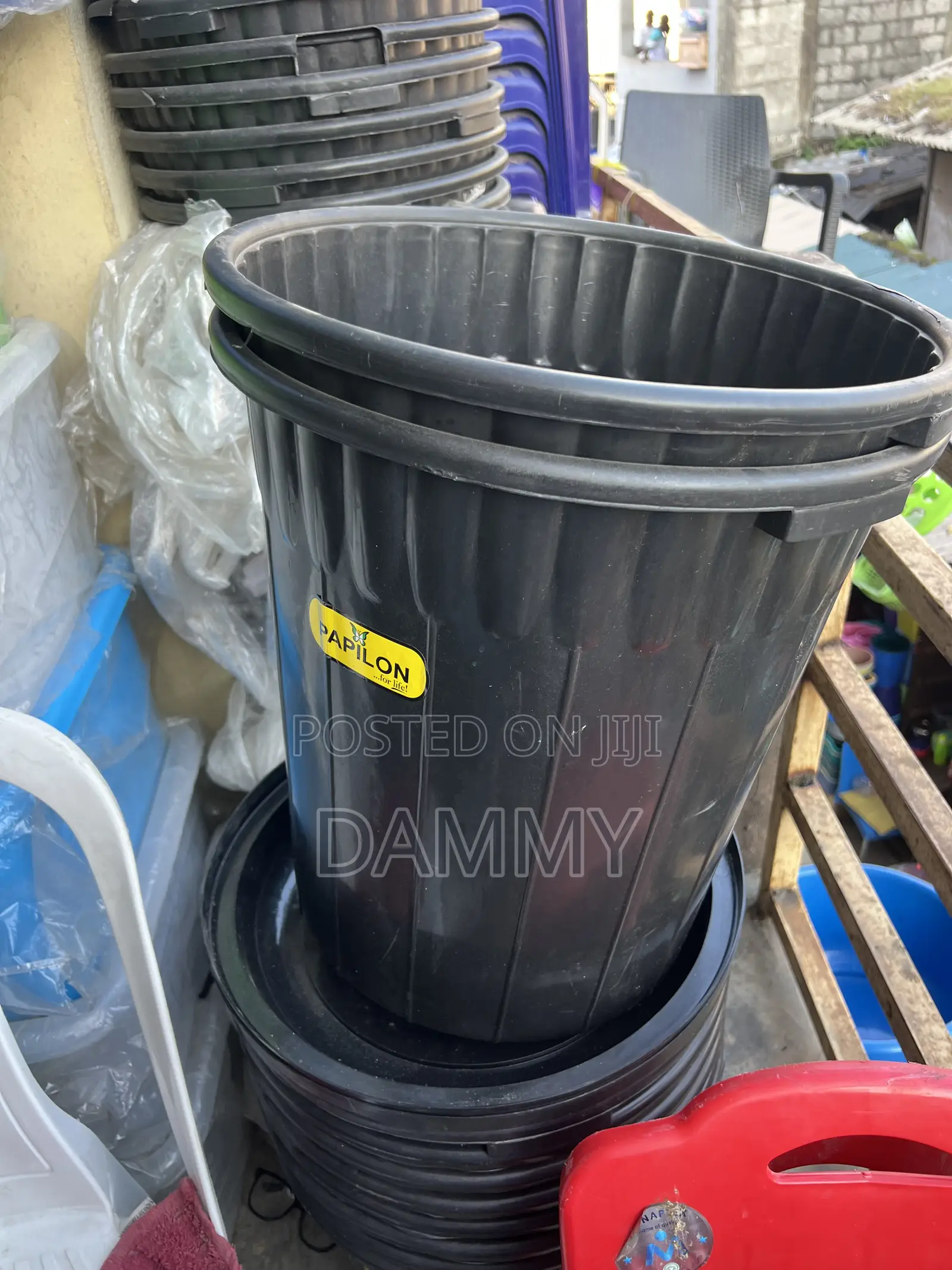 Heavy-Duty Black Plastic Storage Drum