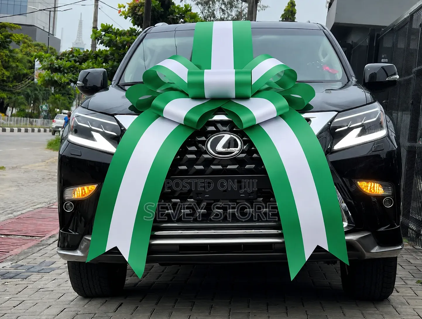 Green White Green Big Car Ribbon