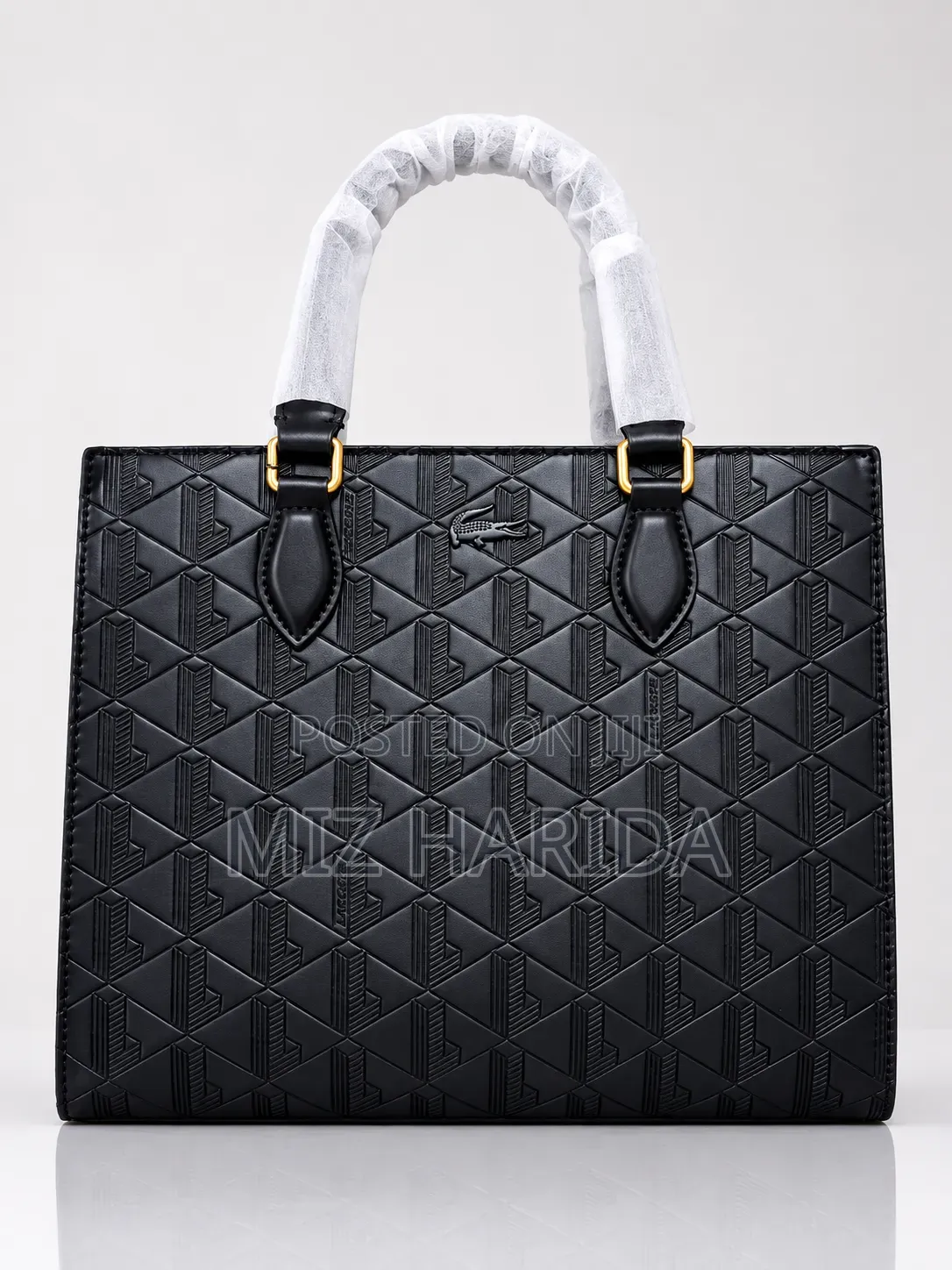 Embossed Monogram Structured Tote Handbag