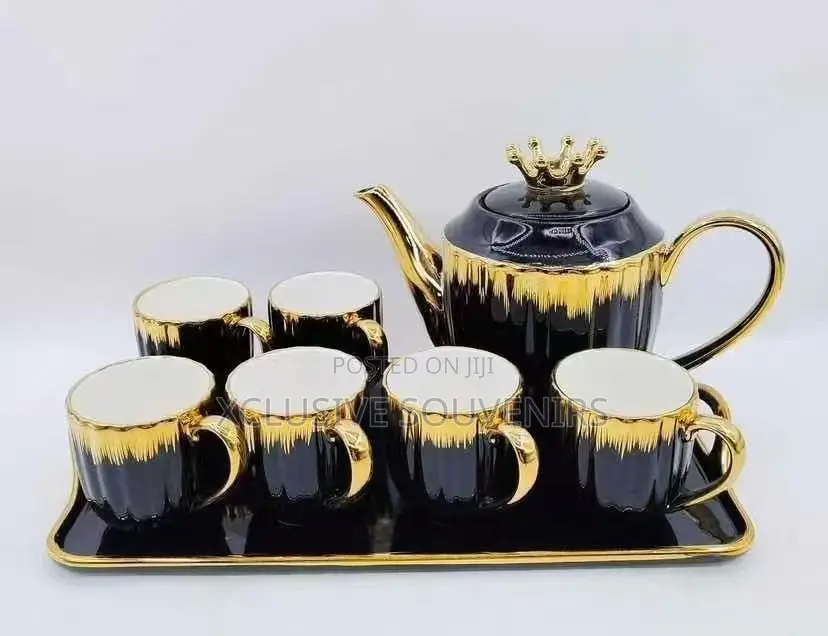 Luxury Ceramic 8Pcs Tea Pot With Tea Cups and Tray