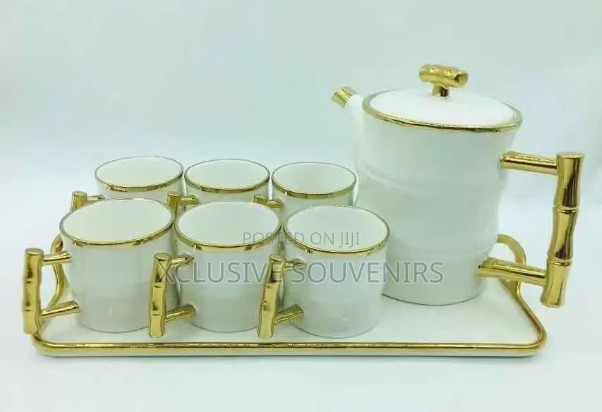 Luxury Ceramic 8Pcs Tea Pot With Tea Cups and Tray