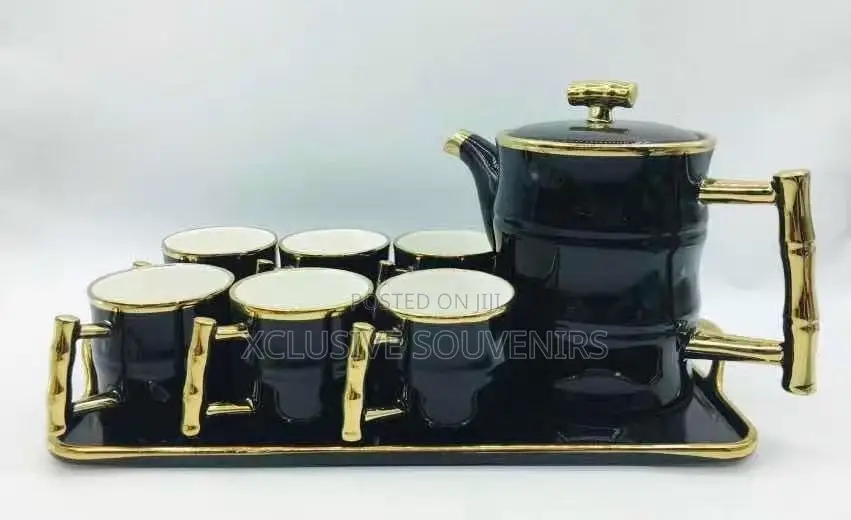 Luxury Ceramic 8Pcs Tea Pot With Tea Cups and Tray