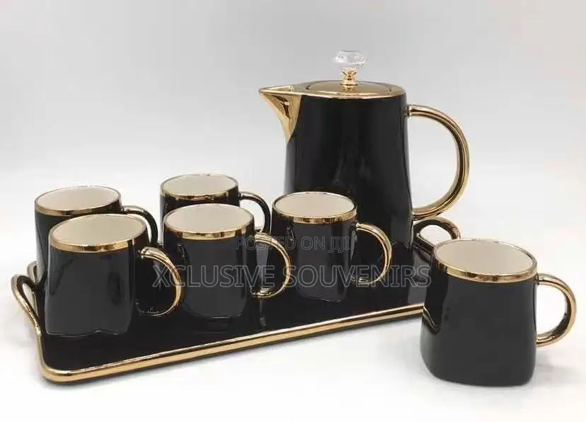 Luxury Ceramic 8Pcs Tea Pot With Tea Cups and Tray