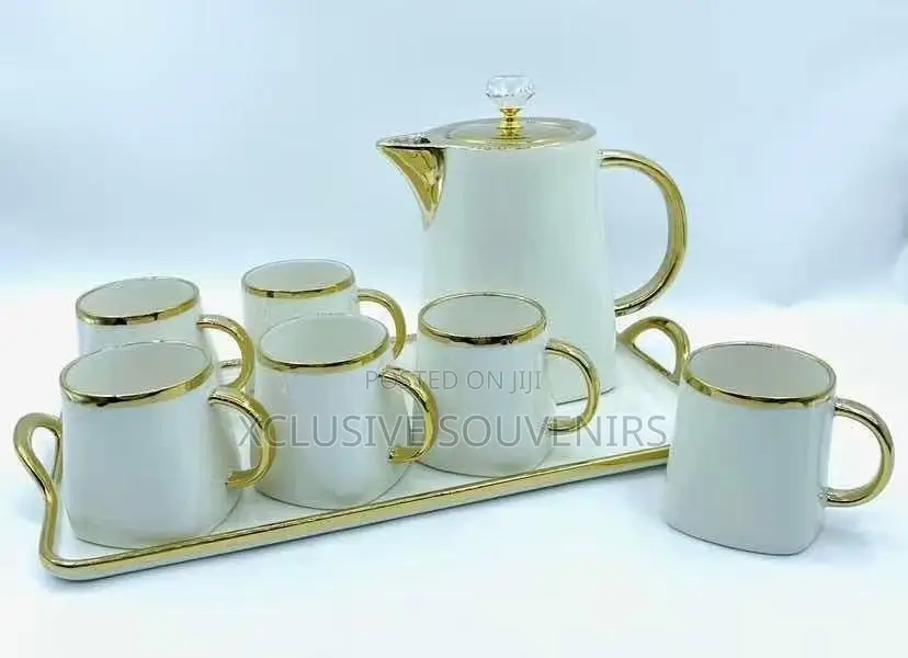 Luxury Ceramic 8Pcs Tea Pot With Tea Cups and Tray