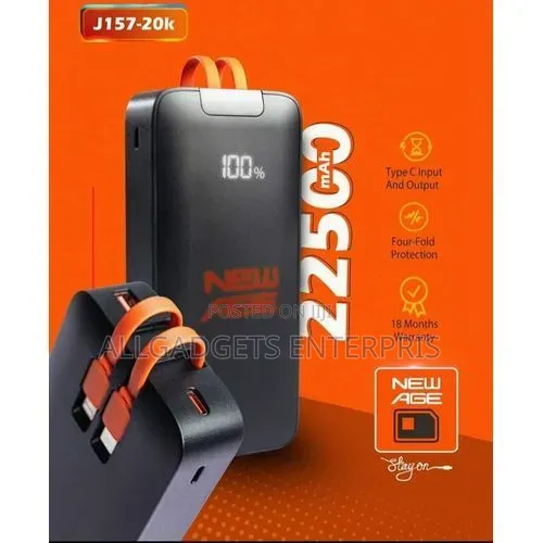 Newage Power Bank 22500 Maah 22.5W IOS/ TypeC Inbuilt Cables J175