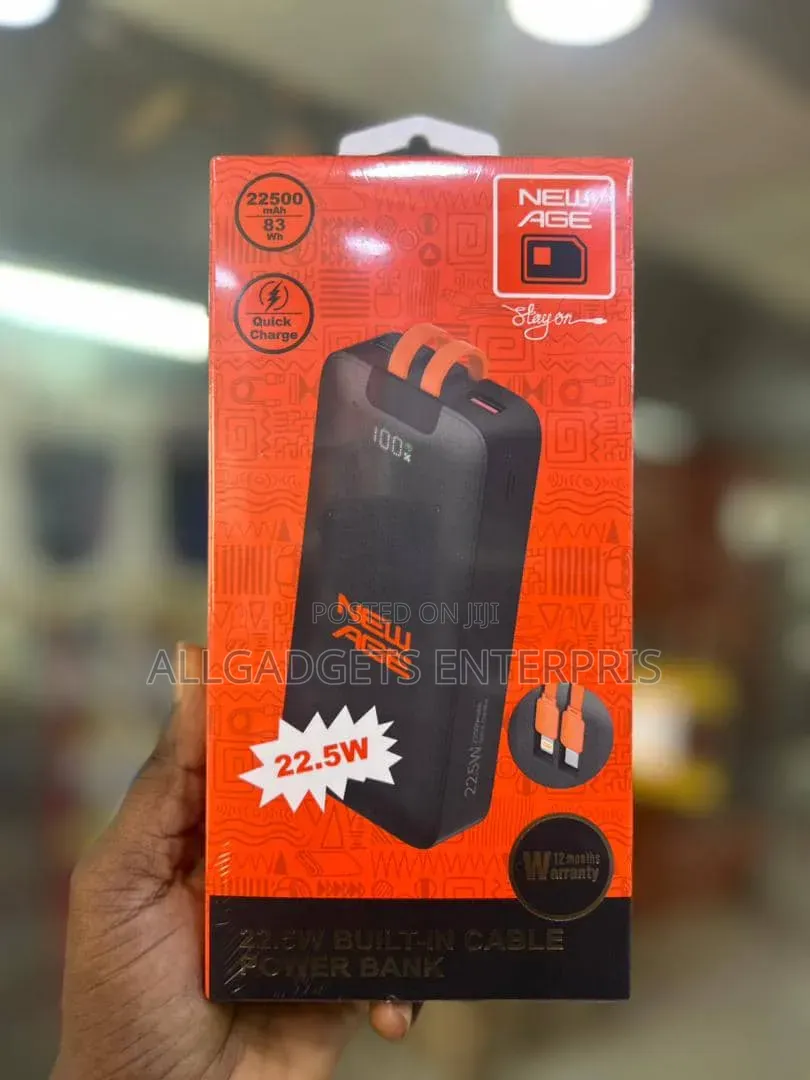 Newage Power Bank 22500 Maah 22.5W IOS/ TypeC Inbuilt Cables J175