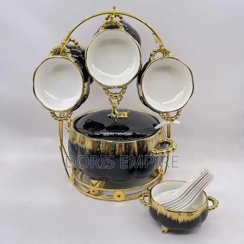 Luxury Gold Ceramic Soup Pot With Soup Bowls