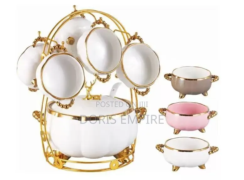 Luxury Gold Ceramic Soup Pot With Soup Bowls