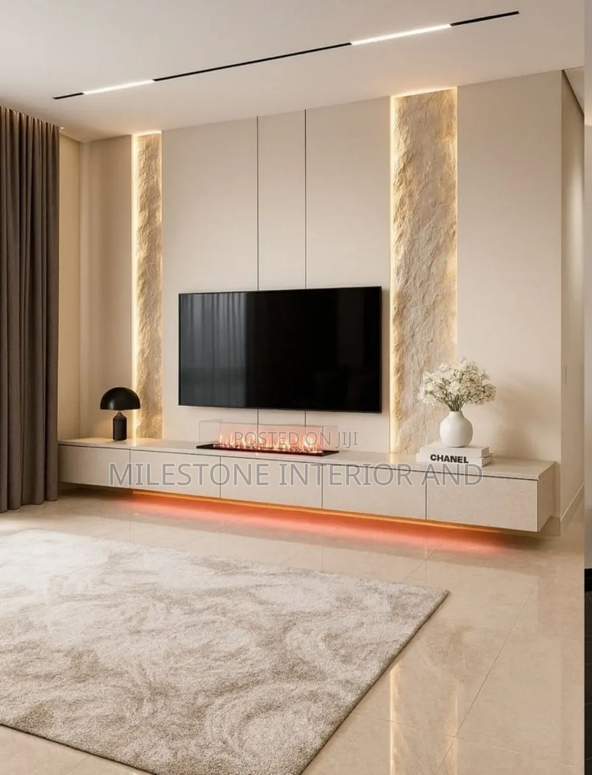 Luxury Modern Floating TV Wall Unit With Fireplace
