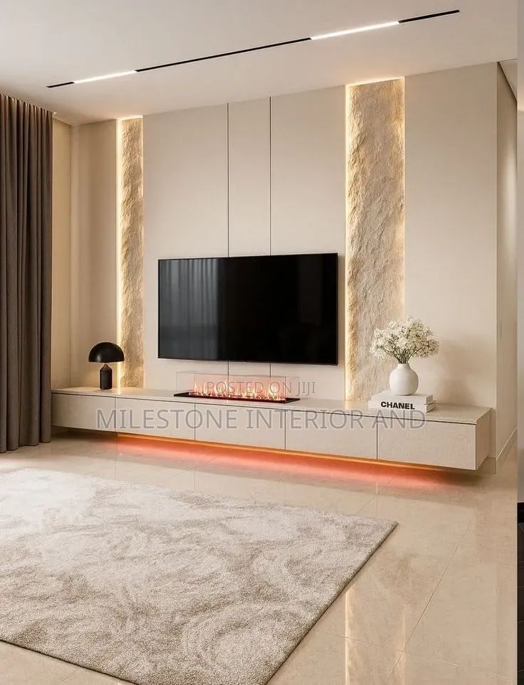 Luxury Modern Floating TV Wall Unit With Fireplace