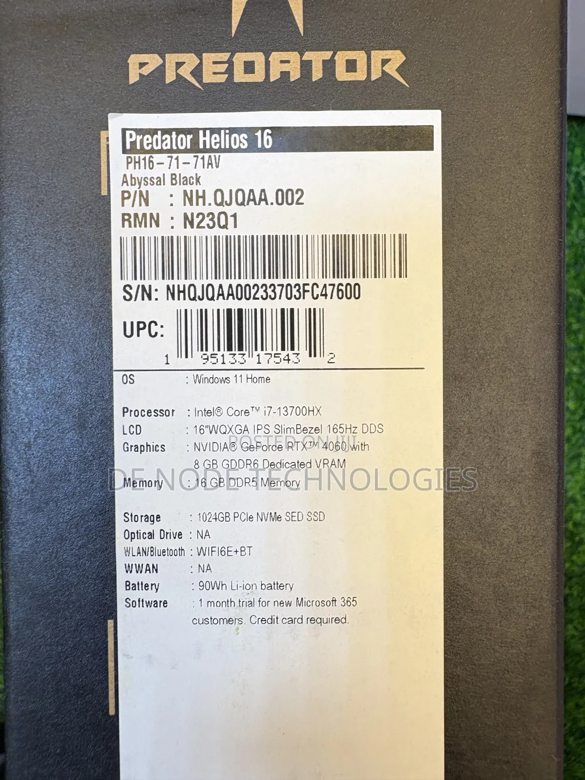 New Laptop Acer Predator Helios Neo 16 16GB Intel Core i7 SSD 1T