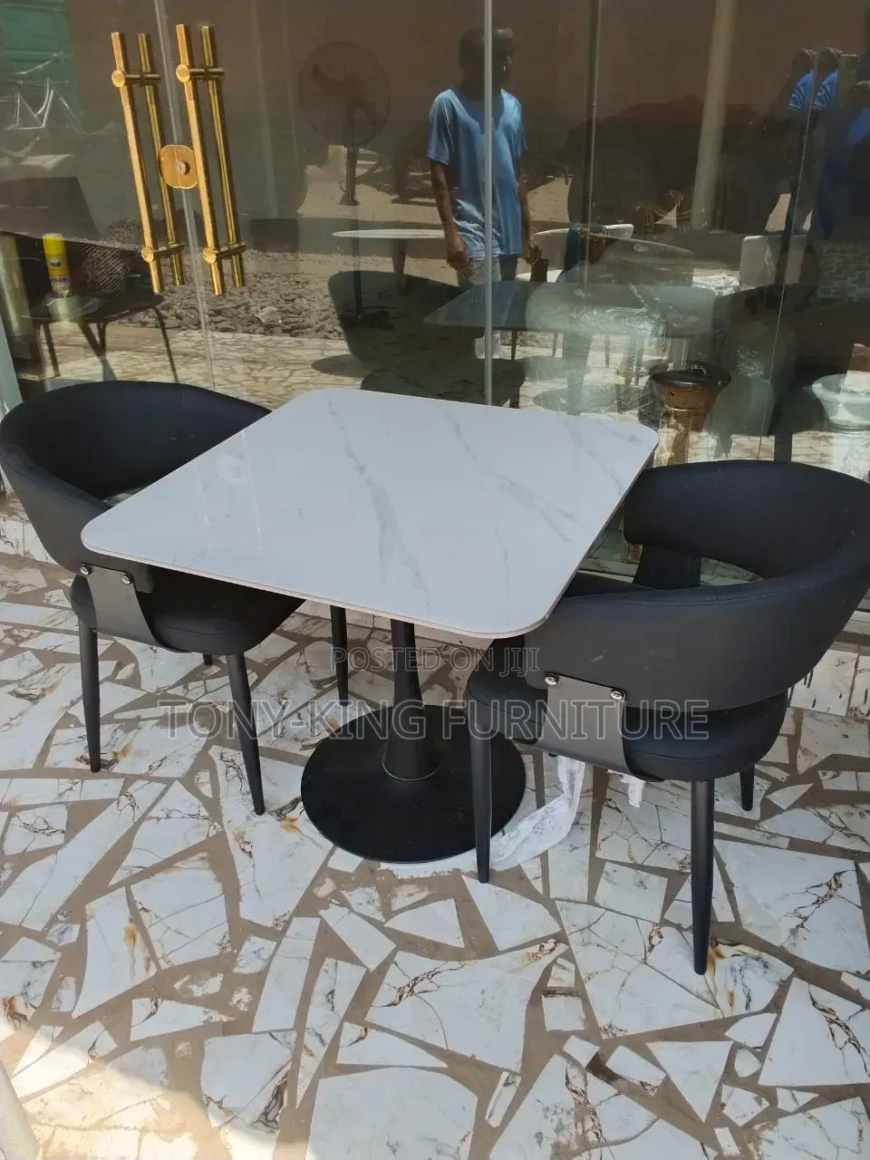 Modern Imported Square Marble Top Dining Table Set With 2-Chair.