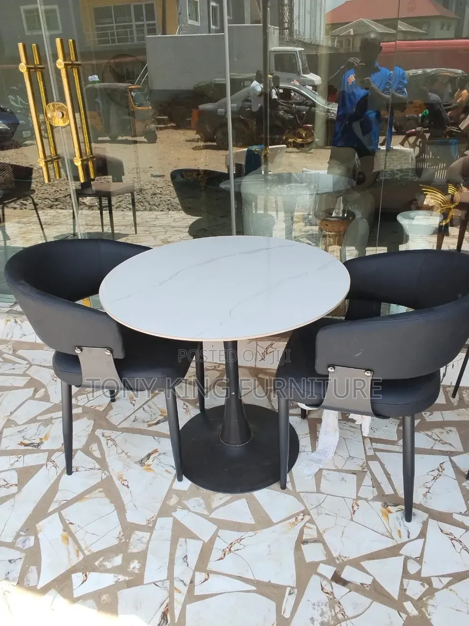 Modern Imported Square Marble Top Dining Table Set With 2-Chair.