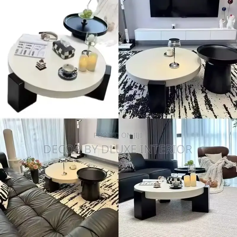 Modern Italian Design Cream Round Coffee Table With Side Table