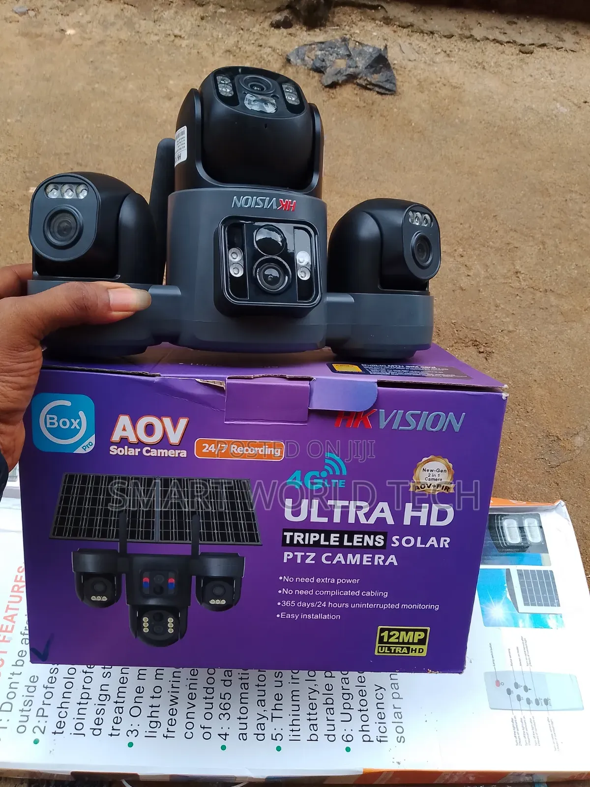 Three Lens Ubox Solar CCTV Camera 4g Network Enable