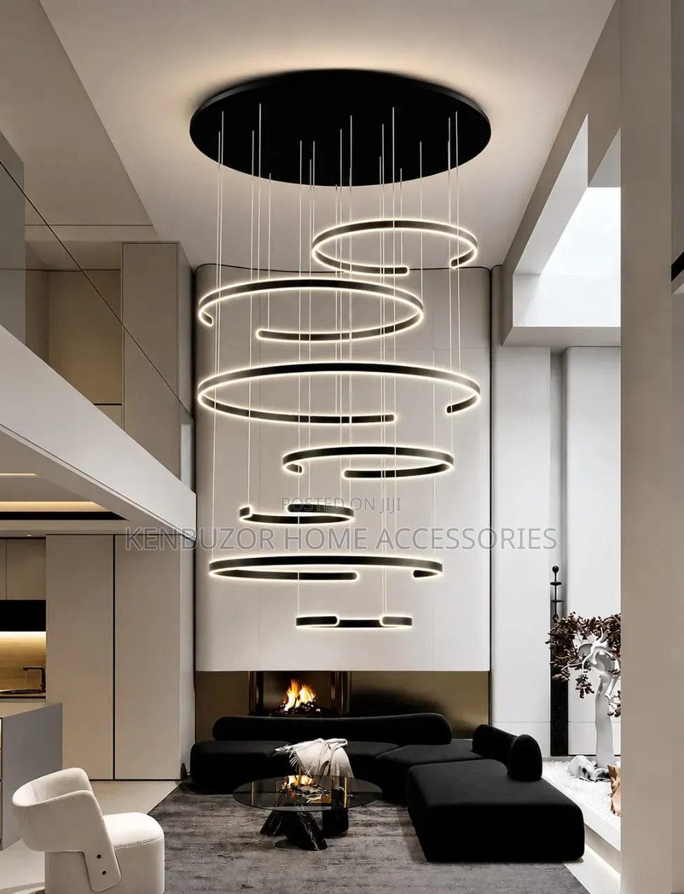 1000mm in Black and Gold Long Luxury Design Pendant Light Chandelier