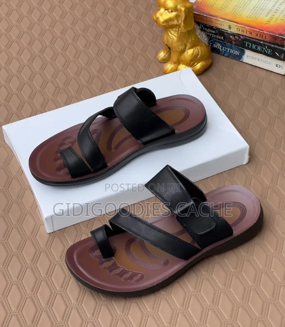 Men's Triple-Strap Palm Slippers Black Size 40-46