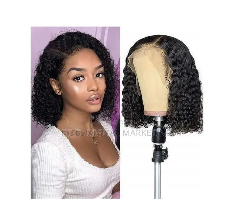 Women’s Short Black Curly Wig and Lace Headgear - Free Accessories