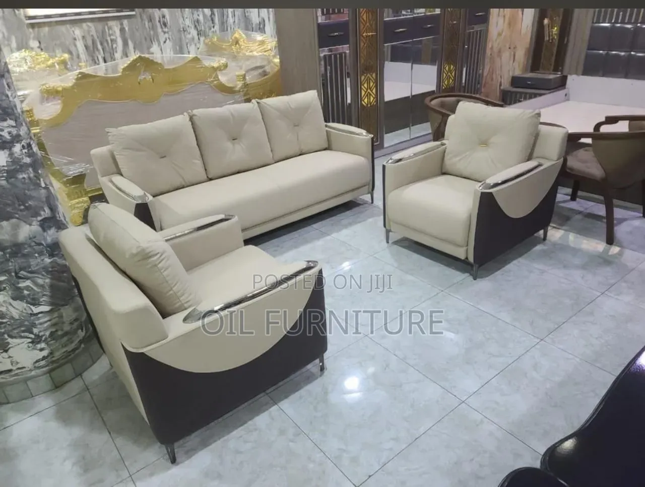 Luxury Modern 5-Seater Leather Sofa Set(3-Seater +Two Single Armchair)