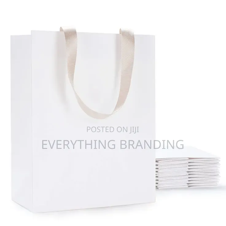 100pcs White A4 Kraft Paper Bag With Ribbon Handle for Retail Gifts