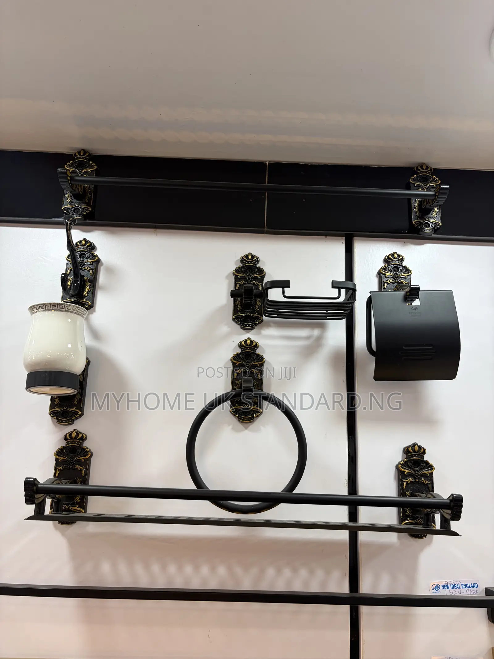 White and Gold Complete Toilet Accessories Set