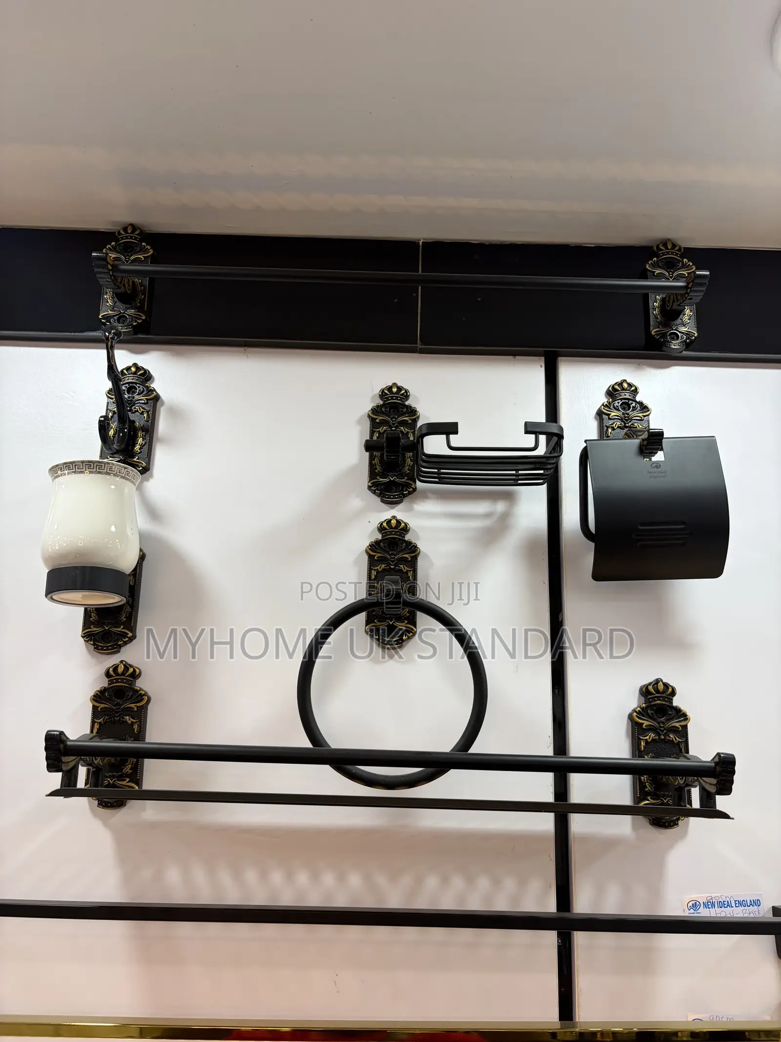 White and Gold Complete Toilet Accessories Set
