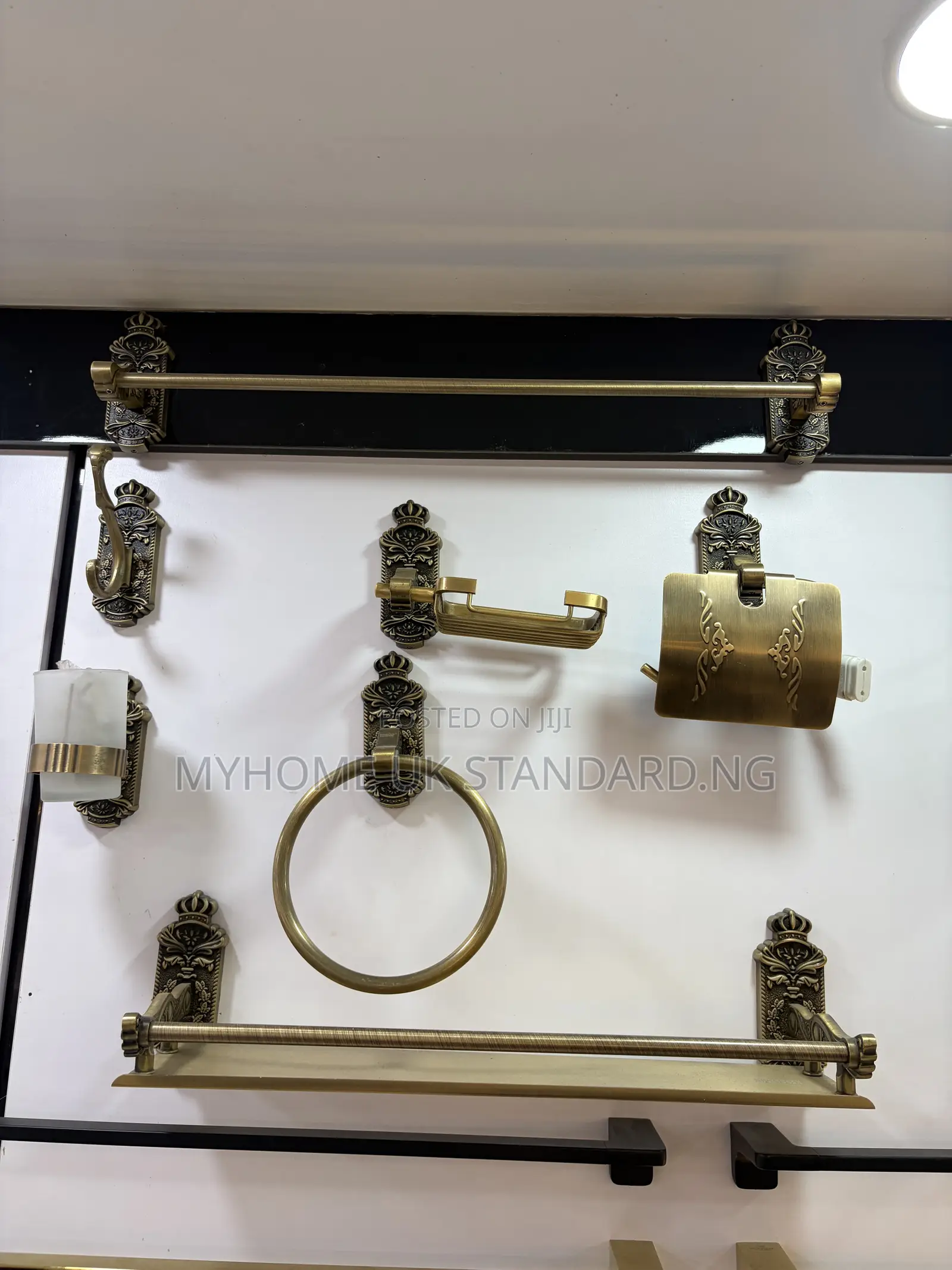 White and Gold Complete Toilet Accessories Set