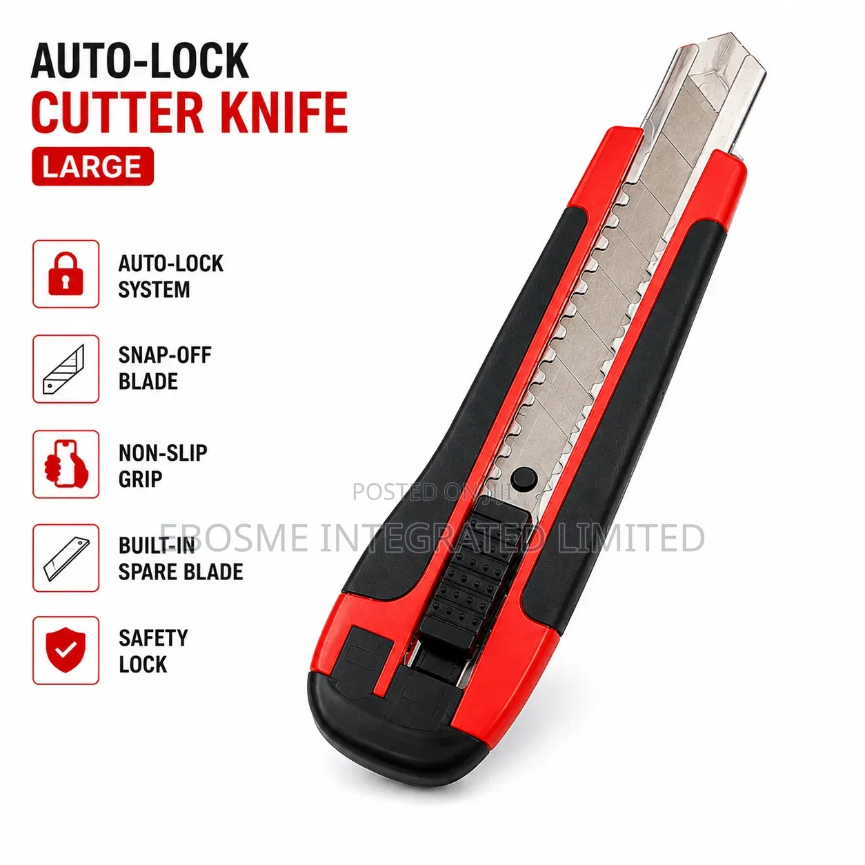 Large Auto-Lock Cutter Knife With Grip
