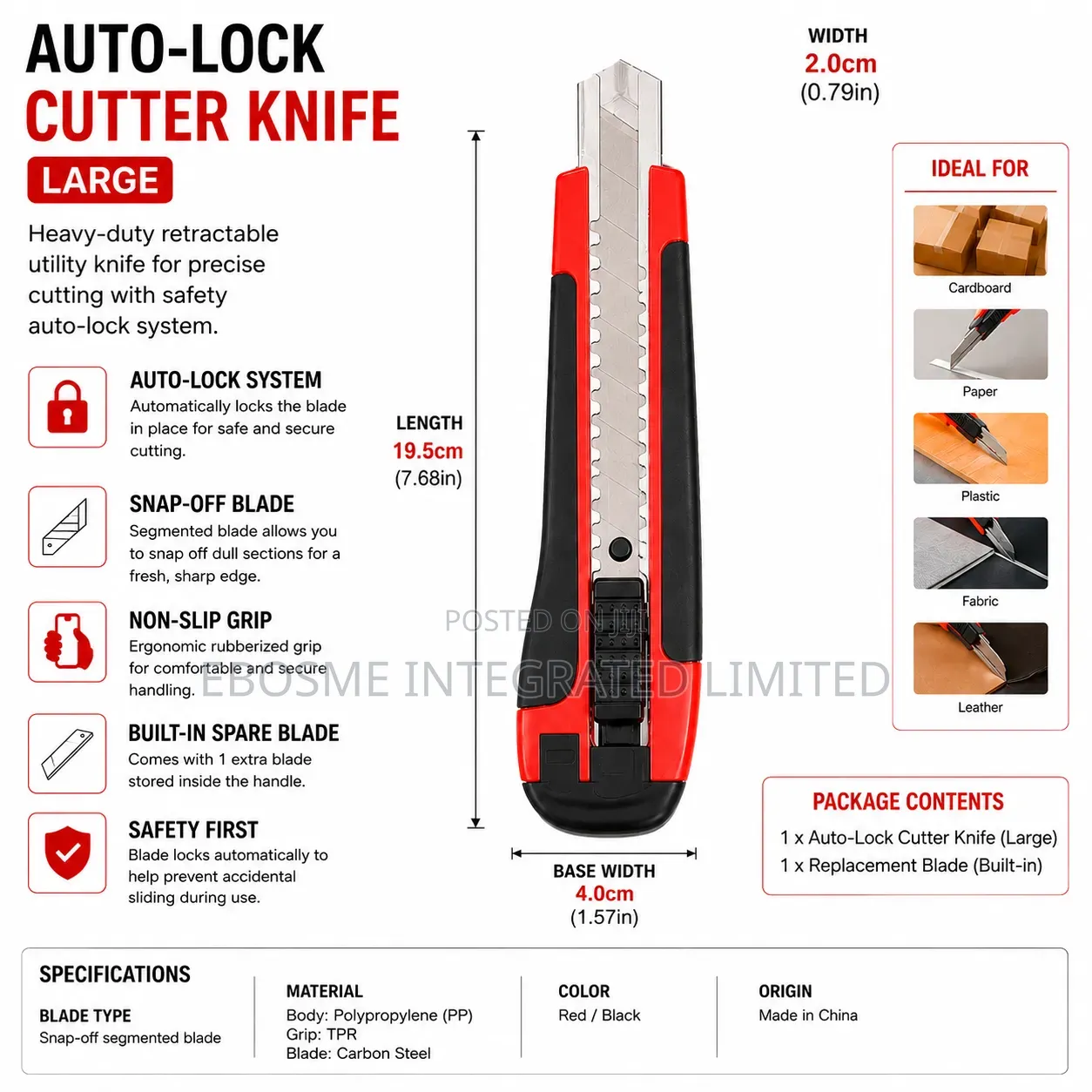 Large Auto-Lock Cutter Knife With Grip