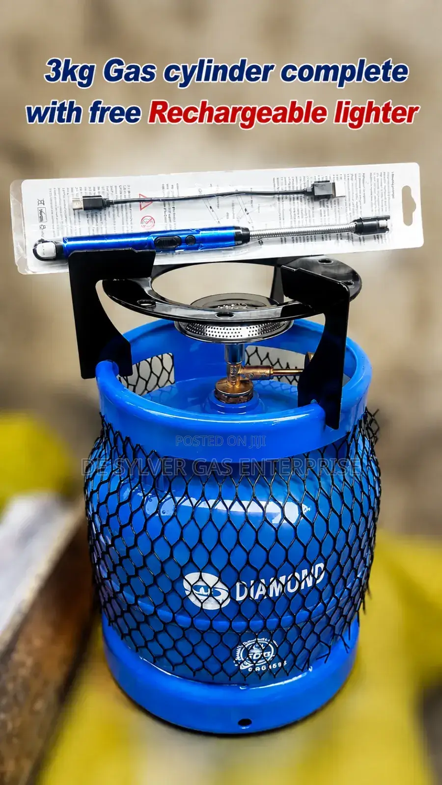 3kg Gas Cylinder Complete With Free Rechargeable Lighter