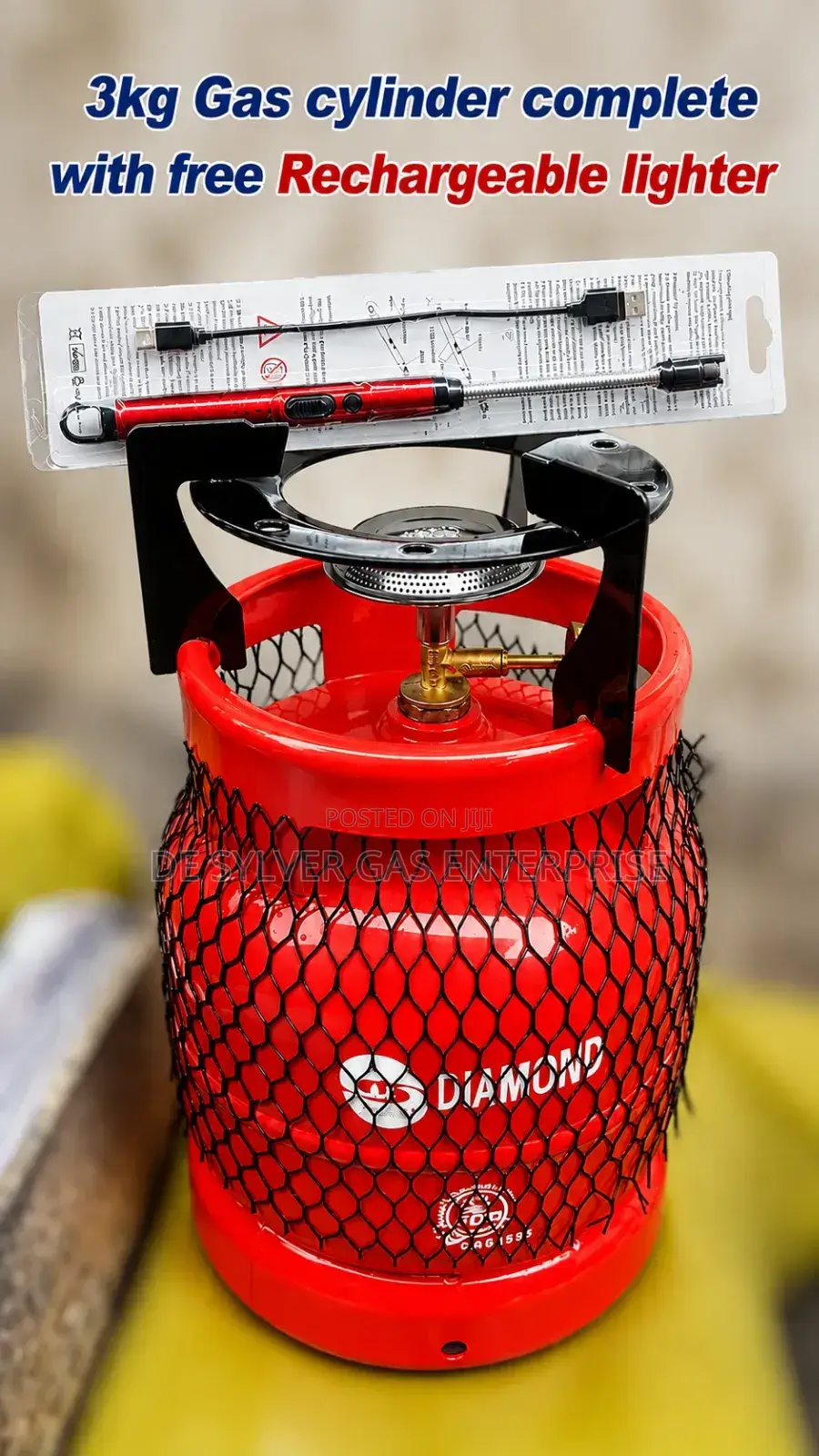 3kg Gas Cylinder Complete With Free Rechargeable Lighter