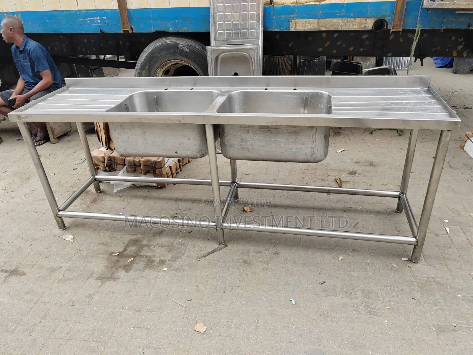304 Stainless Steel, 2mm Thickness Double Bowl, Double Tray Sink