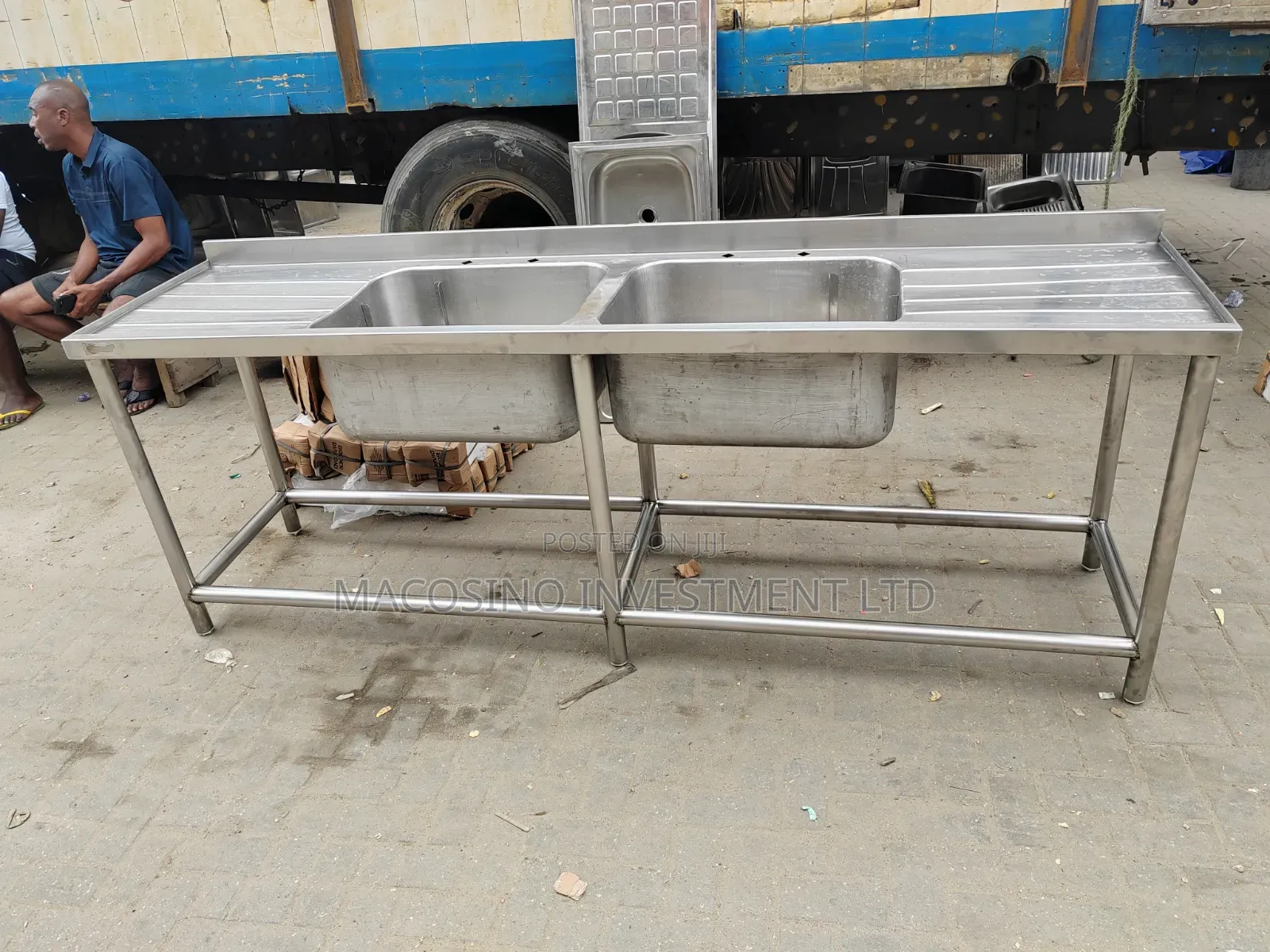 304 Stainless Steel, 2mm Thickness Double Bowl, Double Tray Sink