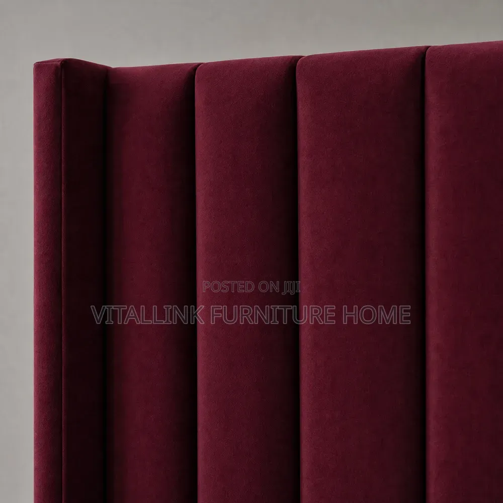 Luxury Burgundy Velvet Bed Frame With Channel Tufted Base
