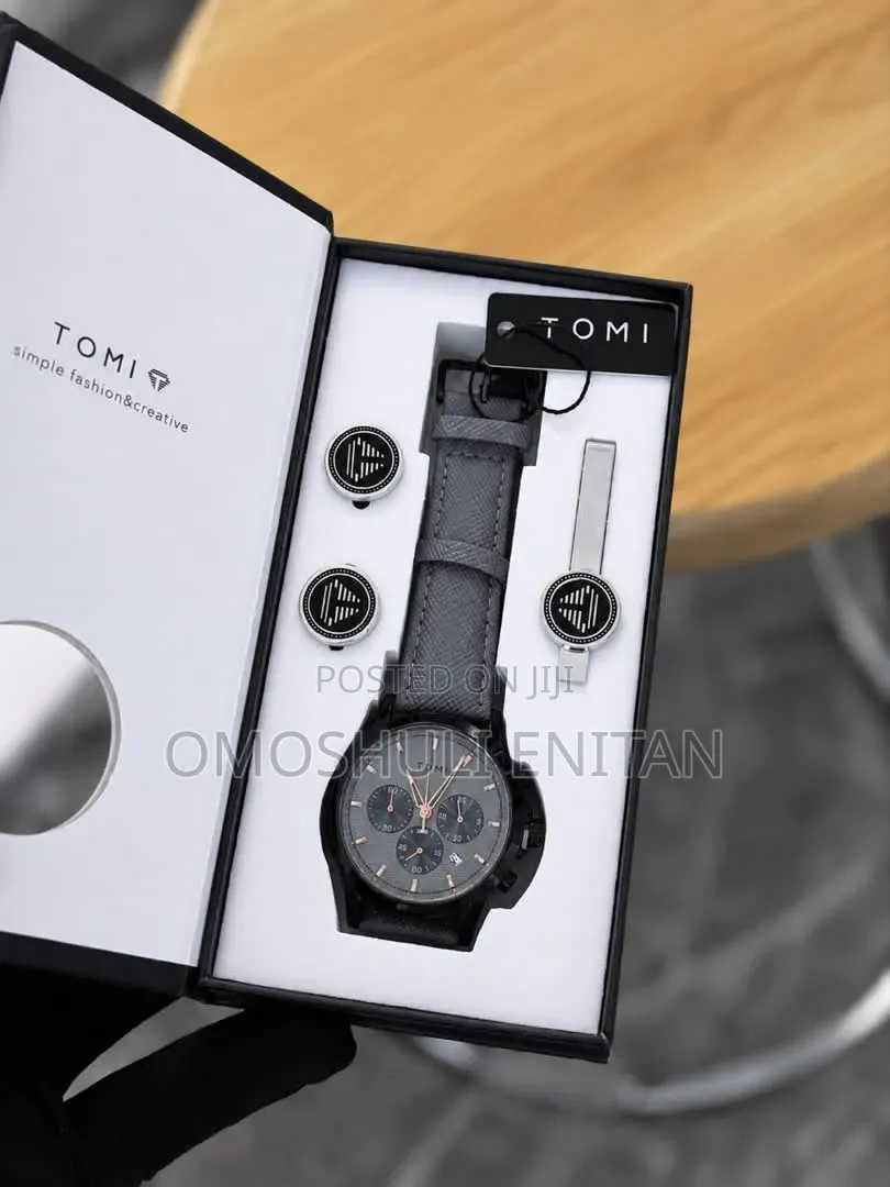 Tomi Quartz Watch With Cufflinks,Tie Clip,Gift Box