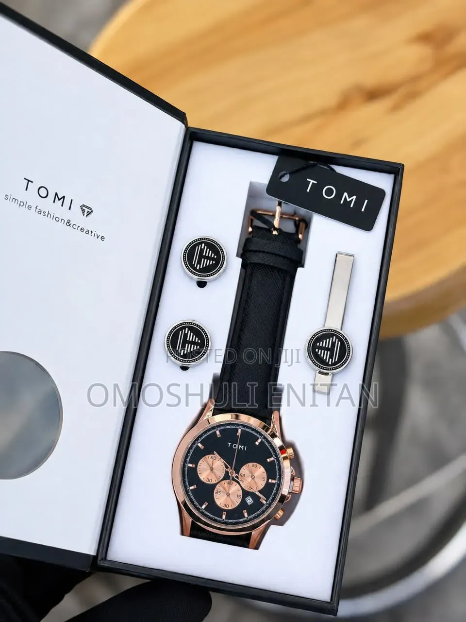 Tomi Quartz Watch With Cufflinks,Tie Clip,Gift Box