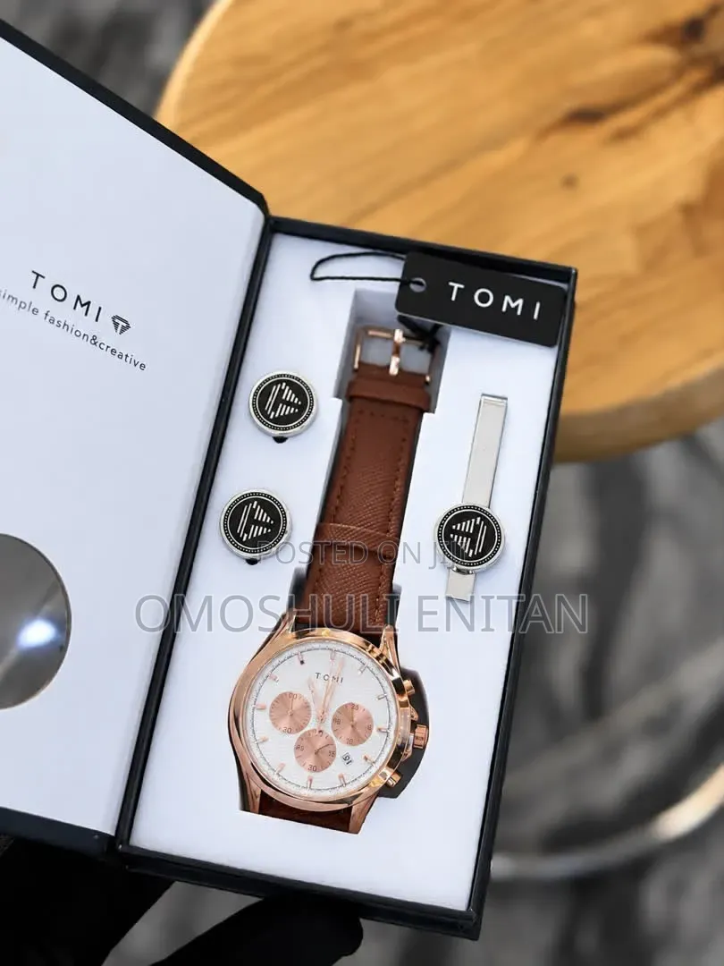 Tomi Quartz Watch With Cufflinks,Tie Clip,Gift Box