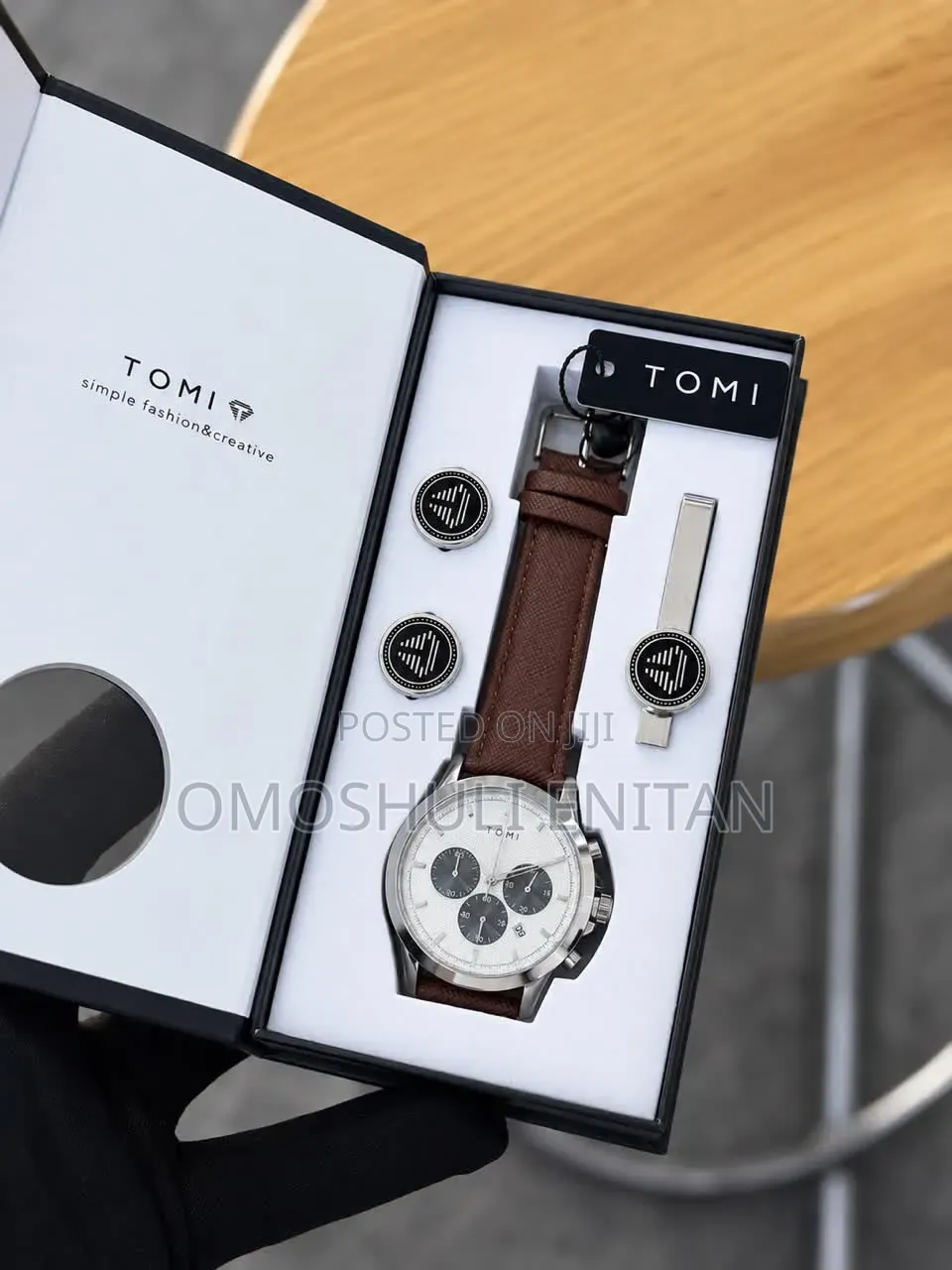Tomi Quartz Watch With Cufflinks,Tie Clip,Gift Box