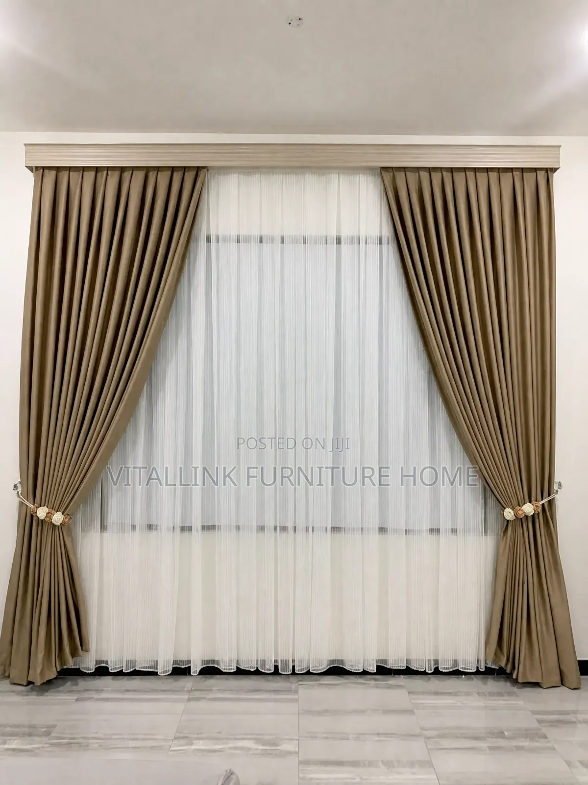 Premium Mocha Curtain Set With Sheer Drapes