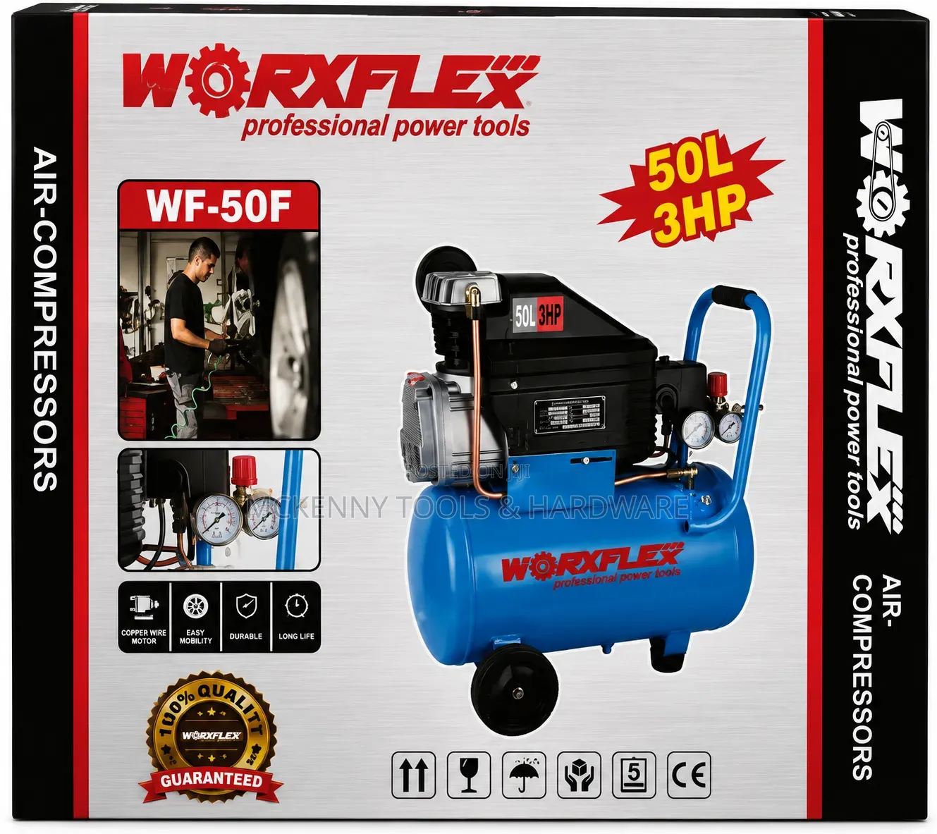 Worxflex 50L Air Compressor - 3HP Professional Power Tool (Brand New)