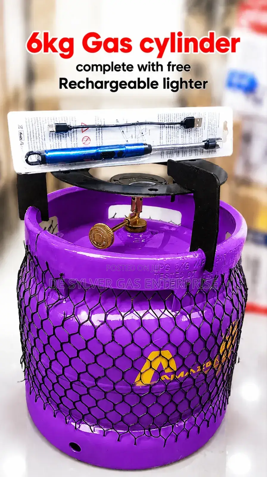 6kg Gas Cylinder Complete With Free Rechargeable Lighter