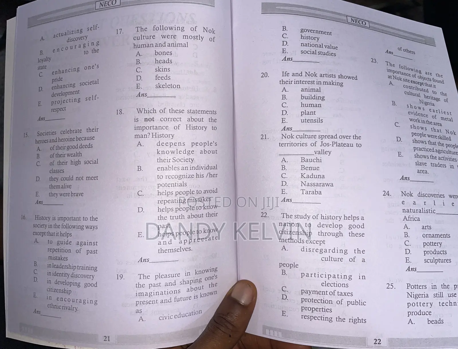 Multiple-Choice Past Question and Answers in History for JSS/BECE.
