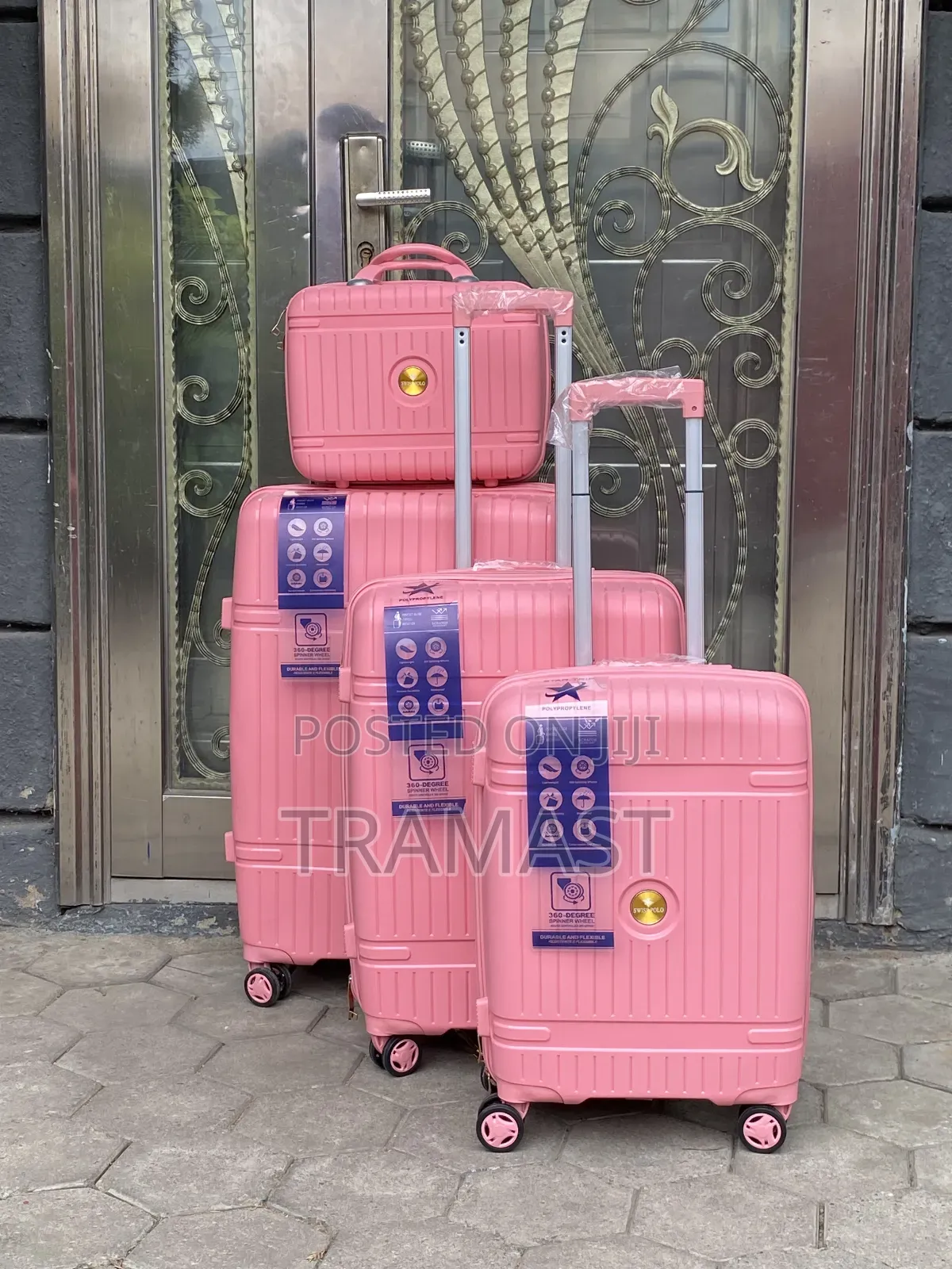 Swiss Polo Rubber Luggage Set - Baby Pink