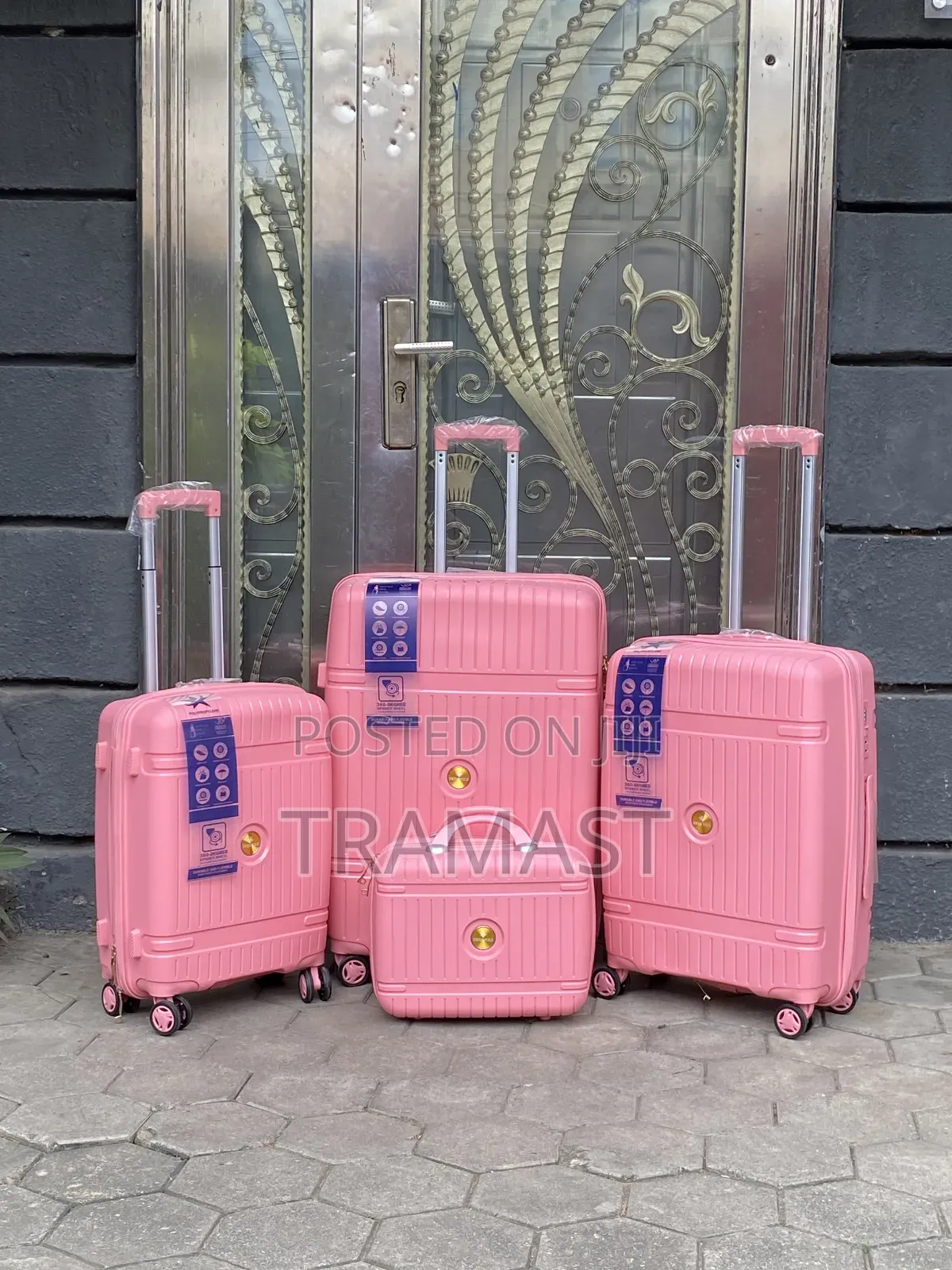 Swiss Polo Rubber Luggage Set - Baby Pink