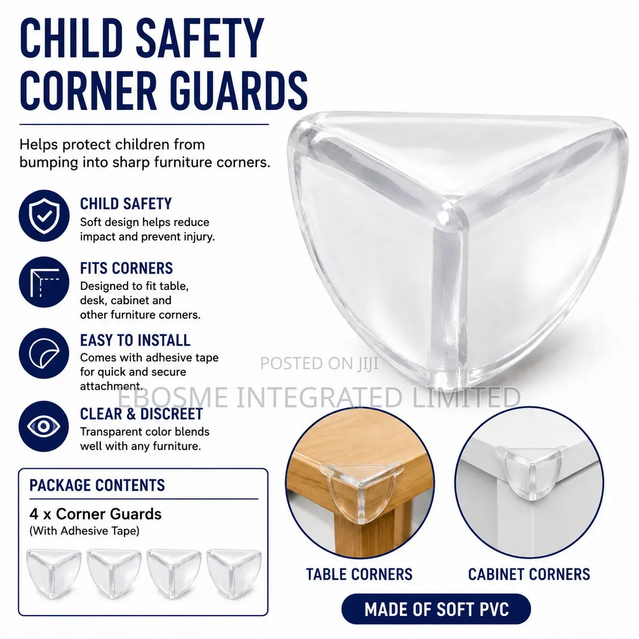 4pcs Transparent Child Safety Corner Guards With Adhesive Tape